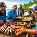 솔로몬 제도 로컬 음식 - **Solomon Seafood Market and Grill:** A lively, sun-drenched open-air market on the Solomon Islands,...